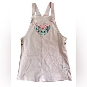 Charming Pink Corduroy Dress with Heart Floral Embroidery